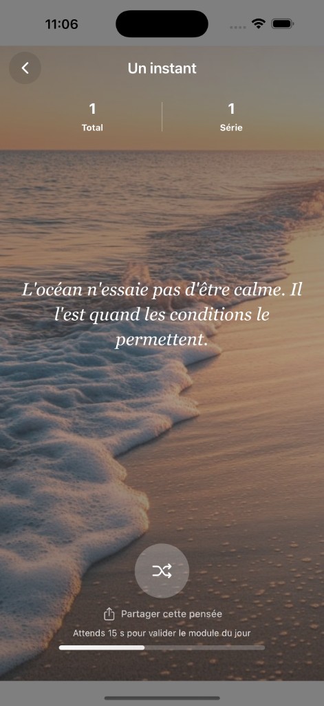 Écran Un instant – Miroir et thèmes